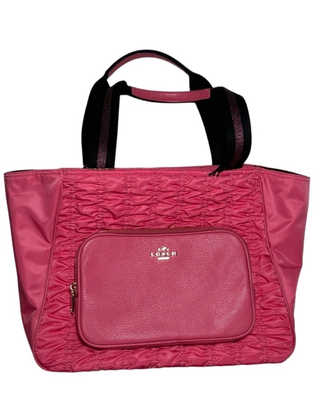 COACH RUCHED NYLON COURT Pink Tote Bag Large Multi Functional bag